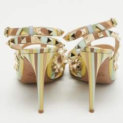 Pre Owned Valentino Multicolor Leather Rockstud Strappy Pointed Toe Pumps Size 39