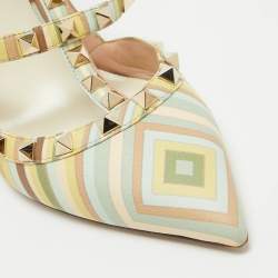 Pre Owned Valentino Multicolor Leather Rockstud Strappy Pointed Toe Pumps Size 39