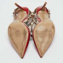 Pre Owned Valentino Red Patent Leather Rockstud Ankle Strap Pumps Size 37