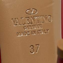 Pre Owned Valentino Red Patent Leather Rockstud Ankle Strap Pumps Size 37