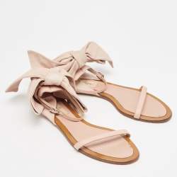 Valentino Pink Leather Leather  Ankle Strap Flat Sandals Size 38