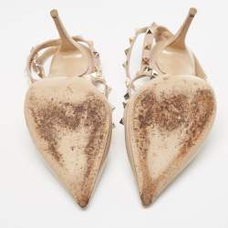 Pre Owned Valentino Beige Patent Leather Rockstud Ankle Strap Pumps Size 39.5