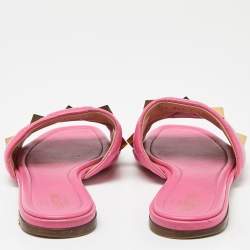 Pre Owned Valentino Pink Quilted Leather Roman Stud Flat Slides Size 41