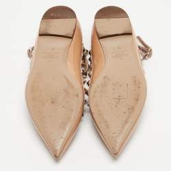 Pre Owned Valentino Beige Patent Leather Rockstud Ankle Strap Ballet Flats Size 37