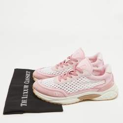 Pre Owned Valentino Pink/White Leather and Mesh Lace Up Sneakers Size 40