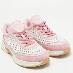 Pre Owned Valentino Pink/White Leather and Mesh Lace Up Sneakers Size 40
