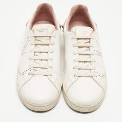 Pre Owned Valentino White Leather  Rockstud  Slip On Sneakers Size 39