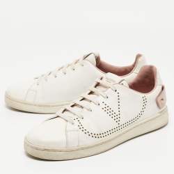 Pre Owned Valentino White Leather  Rockstud  Slip On Sneakers Size 39