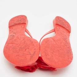 Pre Owned Valentino Red Jelly Rose Embellished Flat Slides Size 40
