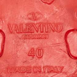 Pre Owned Valentino Red Jelly Rose Embellished Flat Slides Size 40
