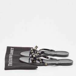 مملوكة مسبقًا Valentino Black Jelly Rockstud Flat Slides Size 40