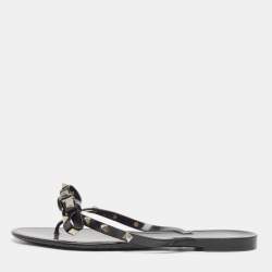 مملوكة مسبقًا Valentino Black Jelly Rockstud Flat Slides Size 40