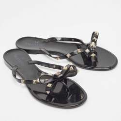 مملوكة مسبقًا Valentino Black Jelly Rockstud Flat Slides Size 40