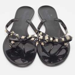 مملوكة مسبقًا Valentino Black Jelly Rockstud Flat Slides Size 40