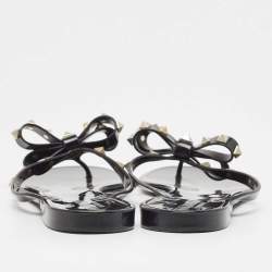 مملوكة مسبقًا Valentino Black Jelly Rockstud Flat Slides Size 40