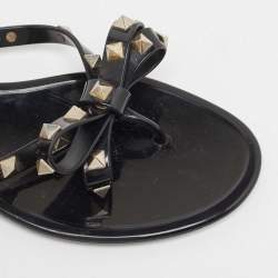 مملوكة مسبقًا Valentino Black Jelly Rockstud Flat Slides Size 40