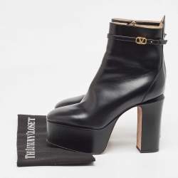 Pre Owned Valentino Black Leather Tango Ankle Boots Size 37.5