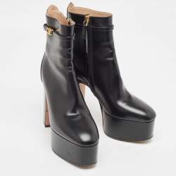 Pre Owned Valentino Black Leather Tango Ankle Boots Size 37.5