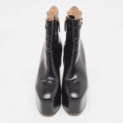 Pre Owned Valentino Black Leather Tango Ankle Boots Size 37.5