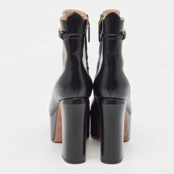 Pre Owned Valentino Black Leather Tango Ankle Boots Size 37.5
