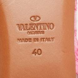 Pre Owned Valentino Pink Lace and Leather Ankle Wrap Ballet Flats Size 40