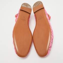 Pre Owned Valentino Pink Lace and Leather Ankle Wrap Ballet Flats Size 40