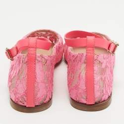Pre Owned Valentino Pink Lace and Leather Ankle Wrap Ballet Flats Size 40