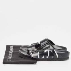 Pre Owned Valentino Black Leather Flat Slides Size 36