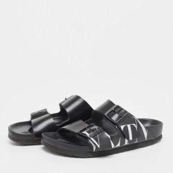 Pre Owned Valentino Black Leather Flat Slides Size 36