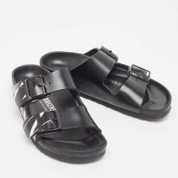 Pre Owned Valentino Black Leather Flat Slides Size 36