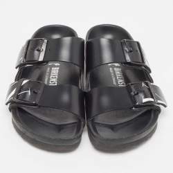 Pre Owned Valentino Black Leather Flat Slides Size 36