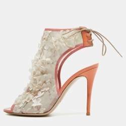 Valentino Multicolor Mesh and Patent Peep Toe Ankle Wrap Sandals Size 39.5    