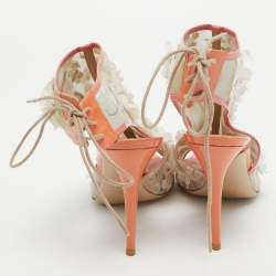 Valentino Multicolor Mesh and Patent Peep Toe Ankle Wrap Sandals Size 39.5    