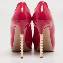 Pre Owned Valentino Pink Patent Leather Rockstud Platform Pump Size 37
