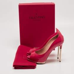 Pre Owned Valentino Pink Patent Leather Rockstud Platform Pump Size 37