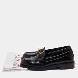 Pre Owned Valentino Black Leather Roman Stud Loafers Size 39