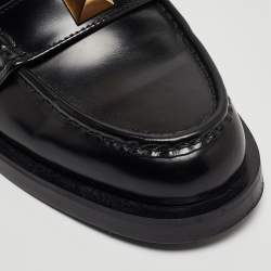 Pre Owned Valentino Black Leather Roman Stud Loafers Size 39