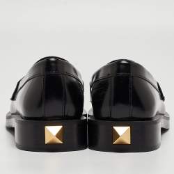 Pre Owned Valentino Black Leather Roman Stud Loafers Size 39