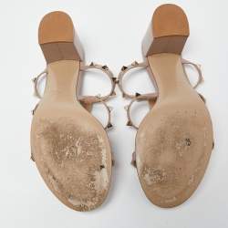 مملوكة مسبقًا Valentino Pink Leather Rockstud Block Heel Slide Sandals Size 41