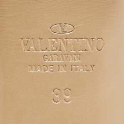 Pre Owned Valentino Black/Dusty Pink Leather Rockstud Platform Ankle Strap Sandals Size 39