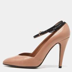 Pre Owned Valentino Beige/Black Leather Ankle Strap Pumps Size 37