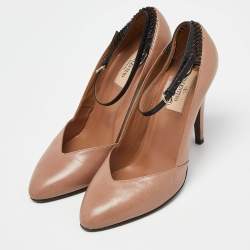 Pre Owned Valentino Beige/Black Leather Ankle Strap Pumps Size 37