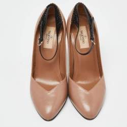 Pre Owned Valentino Beige/Black Leather Ankle Strap Pumps Size 37
