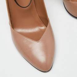 Pre Owned Valentino Beige/Black Leather Ankle Strap Pumps Size 37