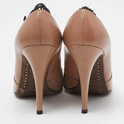 Pre Owned Valentino Beige/Black Leather Ankle Strap Pumps Size 37