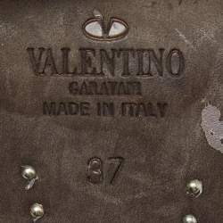 Pre Owned Valentino Beige/Black Leather Ankle Strap Pumps Size 37