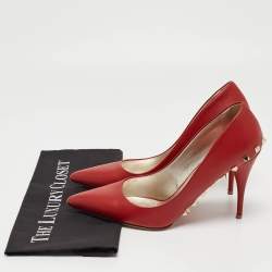 Pre Owned Valentino Dark Red Leather Rockstud Pumps Size 39.5