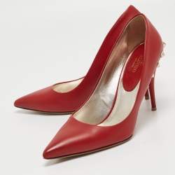 Pre Owned Valentino Dark Red Leather Rockstud Pumps Size 39.5