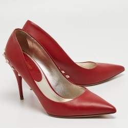 Pre Owned Valentino Dark Red Leather Rockstud Pumps Size 39.5