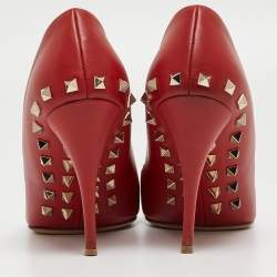 Pre Owned Valentino Dark Red Leather Rockstud Pumps Size 39.5